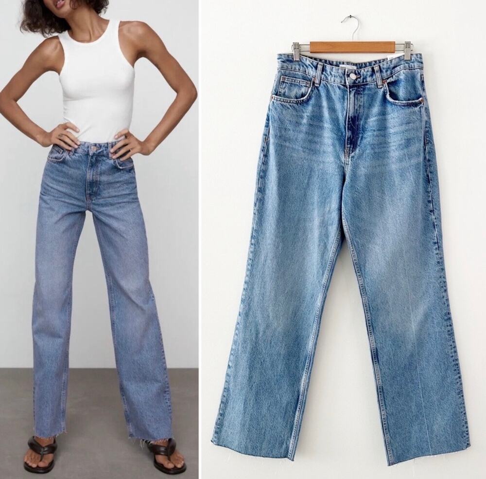 Zara Wide Leg Jeans Women’s Size 8 Light Wash Raw Hem
